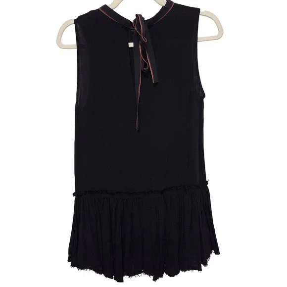 Diesel Black Sleeveless Ruffle Hem Tie Neck Top Womens Size S - Picture 3 of 8